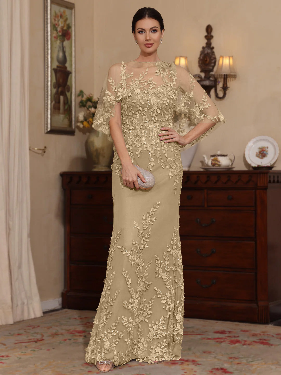 Sheath Scoop Lace Mother of the Bride Dress