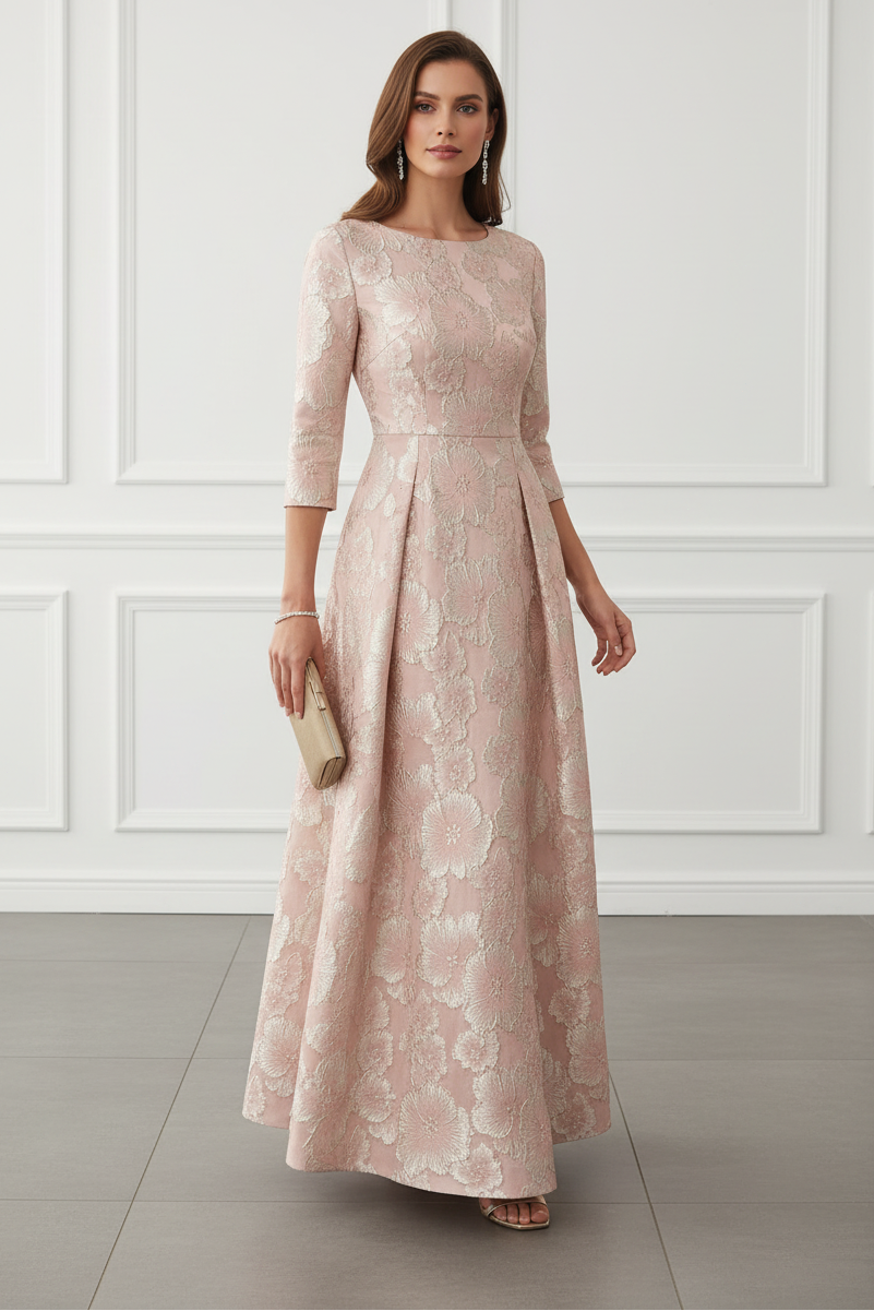 A-Line Scoop Jacquard Mother of the Bride Dress