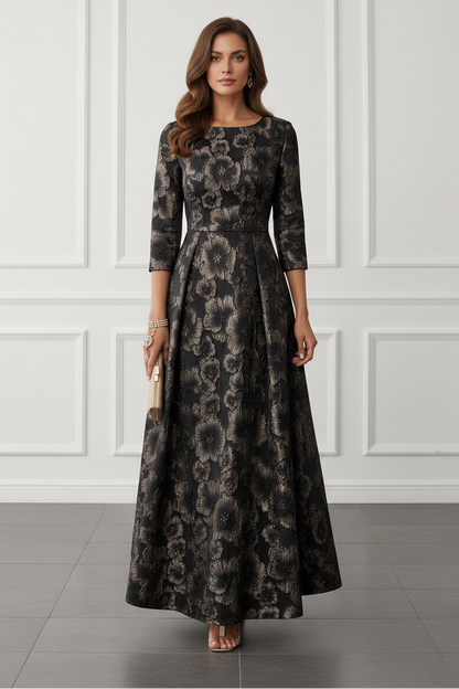A-Line Scoop Jacquard Mother of the Bride Dress