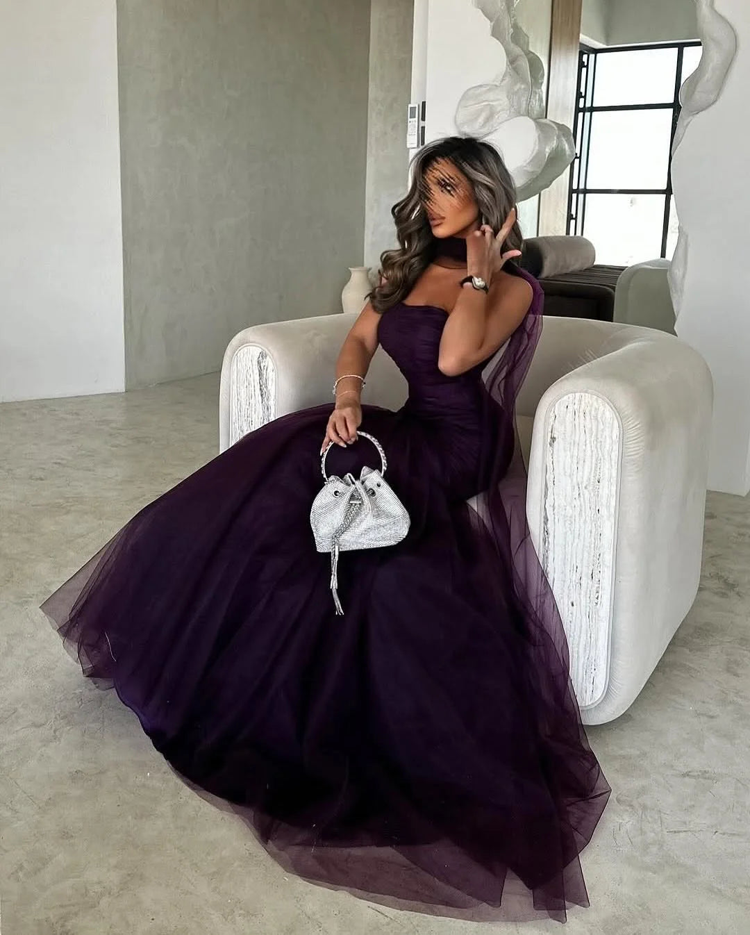 Grape Strapless Mermaid Tulle Prom Dress ZT0707