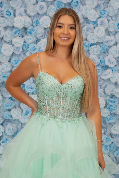 Gorgeous Glitter Tulle Ruffle Gown