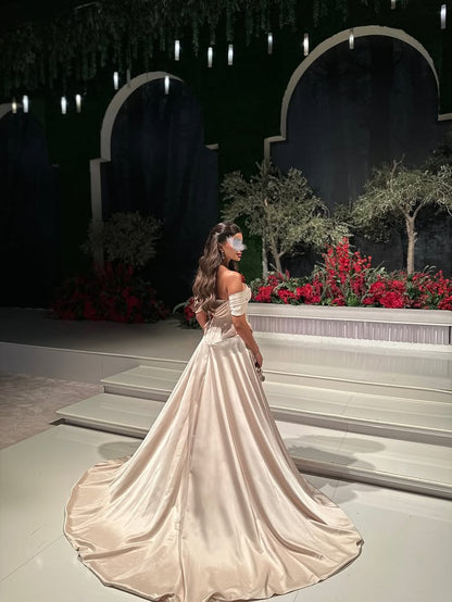 Off the Shoulder A-Line Side Slit Sleeveless Floor-Length Evening Dress