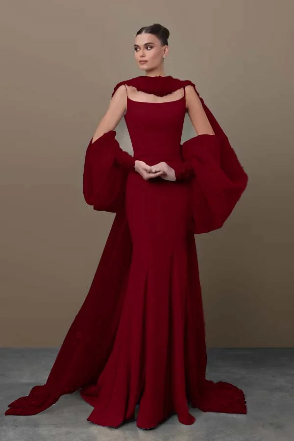 Chic Sky Blue Spaghetti-Straps Mermaid Prom Dress With Tulle Appliques Train