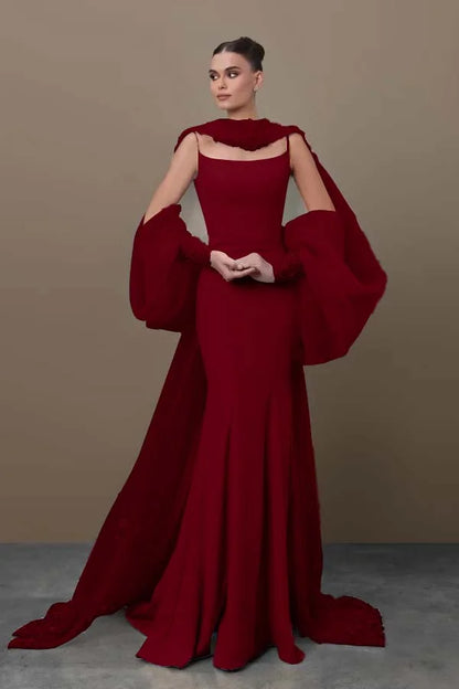 Chic Sky Blue Spaghetti-Straps Mermaid Prom Dress With Tulle Appliques Train