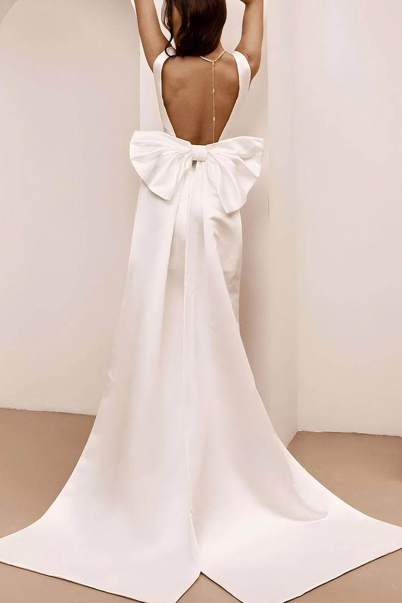 A-Line Short-Mini Satin Little White Dress