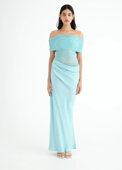 Off-Shoulder Maxi Dress Aquamarine Prom Dress