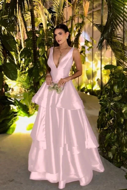 Peacock V-Neck Three-layer Ruffles Elegant Prom Dress