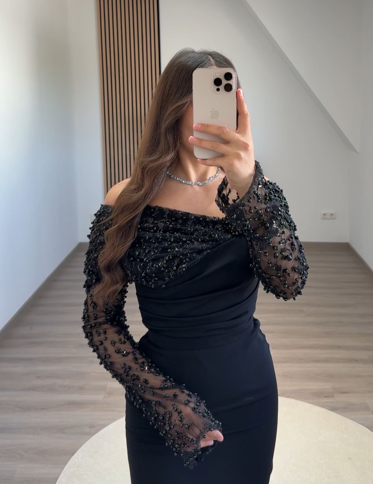 Long Sleeves Off-Shoulder Ruched Evening Dress