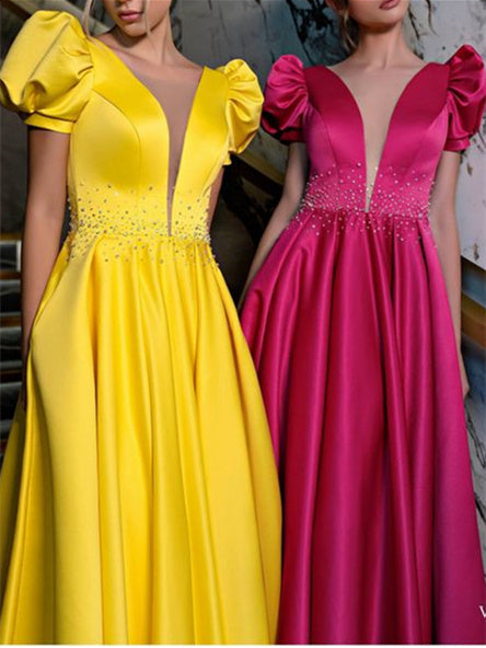 Princess V-Neck Floor-length Prom Dresses