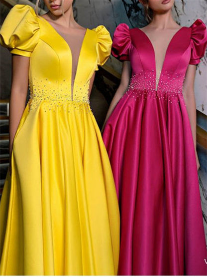 Princess V-Neck Floor-length Prom Dresses