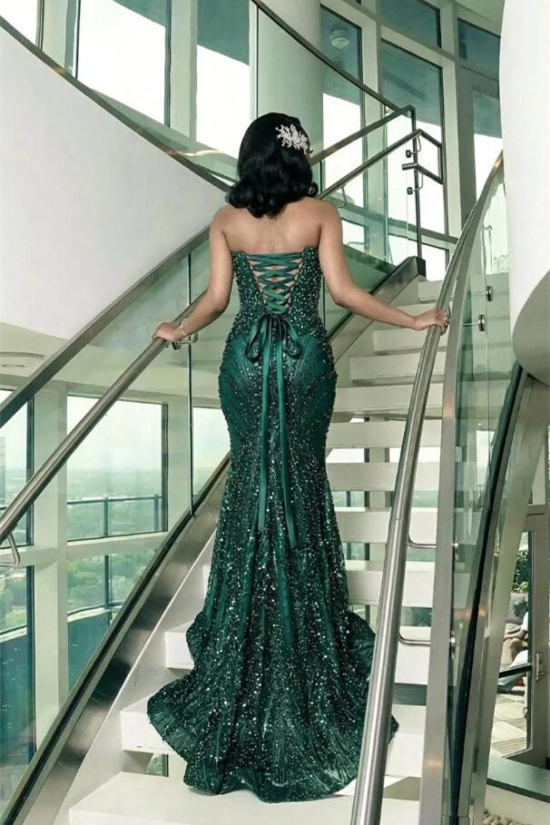Dark Green Sweetheart Mermaid Prom Dress With Beadings