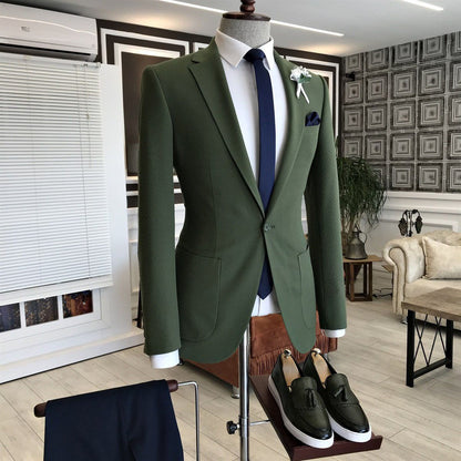 Elegant Dark Green With Notched Lapel Groom Suit For Party