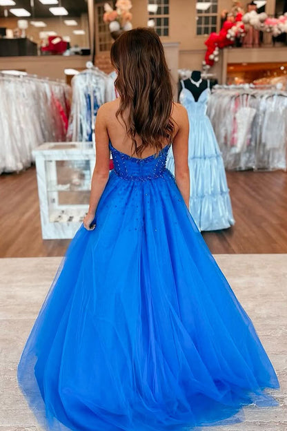 Cute A Line Sweetheart Royal Blue Tulle Prom Dress