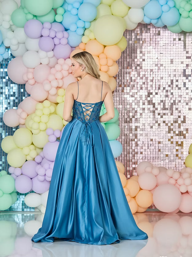 Spaghetti Straps Sleevless A-Line Sheer Prom Dress Lace UP