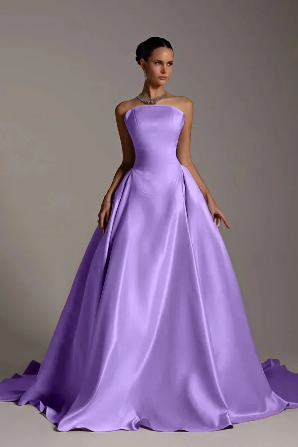 Champagne Strapless A-Line Elegant Prom Dress