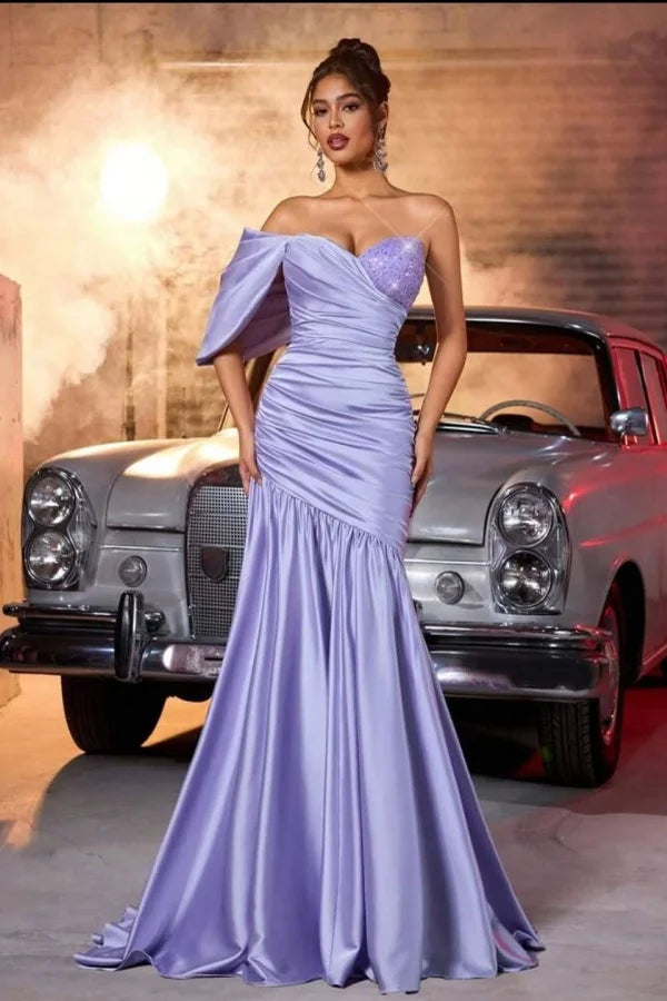 Chic Purple Strapless Pleated Mermaid Prom Dress ZT0786