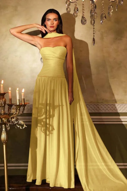 Burnt Orange Chiffon Strapless Prom Dress ZT0659