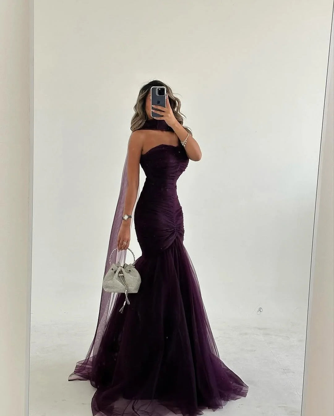 Grape Strapless Mermaid Tulle Prom Dress ZT0707