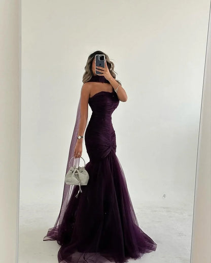 Grape Strapless Mermaid Tulle Prom Dress ZT0707