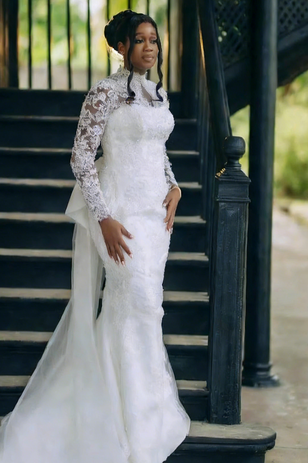 Beautiful Long White Mermaid Lace Long Sleeves Wedding Dress
