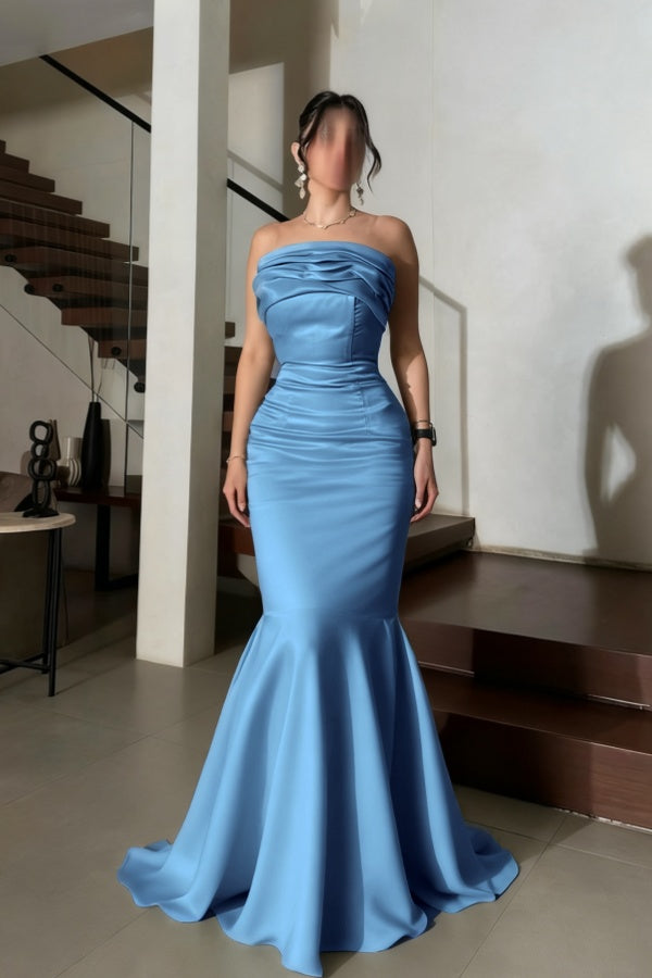 Stunning Satin Strapless Sleeveless Long Mermaid Prom Dress