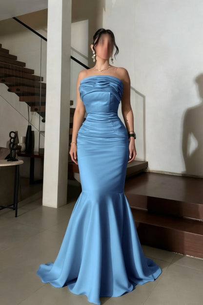 Stunning Satin Strapless Sleeveless Long Mermaid Prom Dress