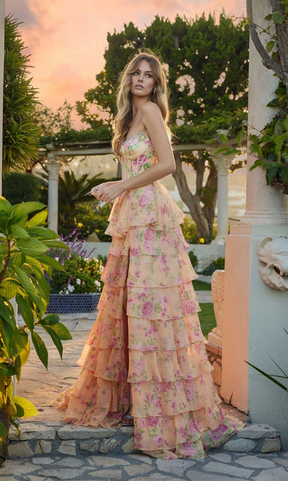 A-Line Sleeveless Strapless Long Prom Dress