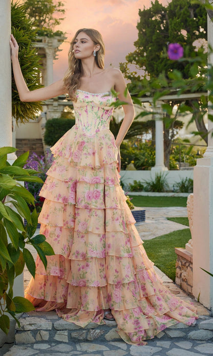 A-Line Sleeveless Strapless Long Prom Dress