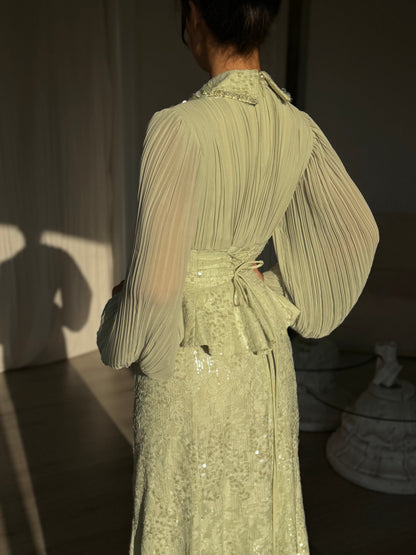 Simple Long Sleeevs Corset Sequins Evening Dress