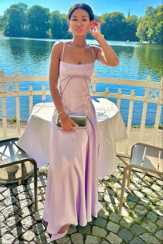 Chic Sheath Spaghetti Straps Silk Satin Formal Evening Dress