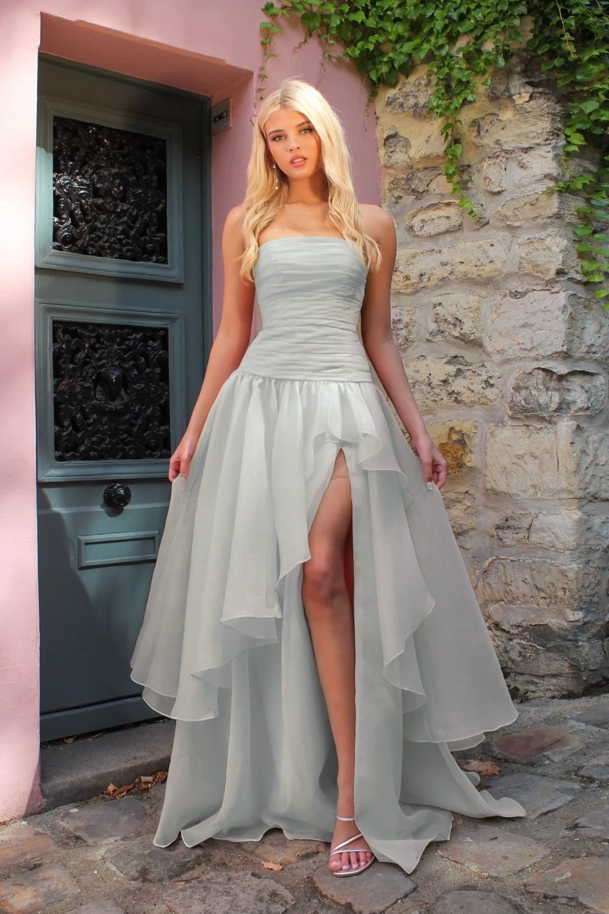 Chiffon Strapless Sleeveless High Waist Long Prom Dress