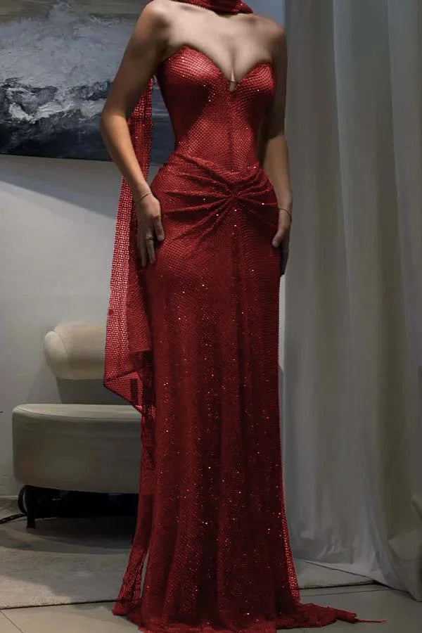 Dark Blue Sweetheart Sheath Strapless Prom Dress