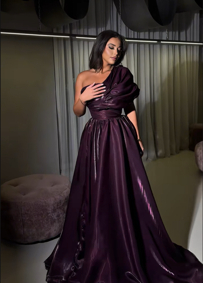 Simple One Shoulder A-Line Floor-Lenght Women Evening Dress Sleeveless