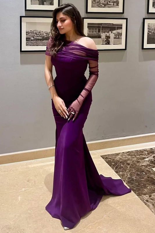 Mermaid One Shoulder With Pleated Long Sleeve Prom Dress