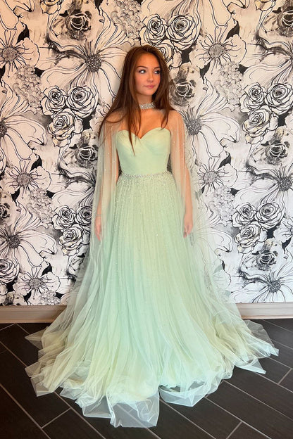 Cute A Line Sweetheart Light Green Tulle Prom Dress