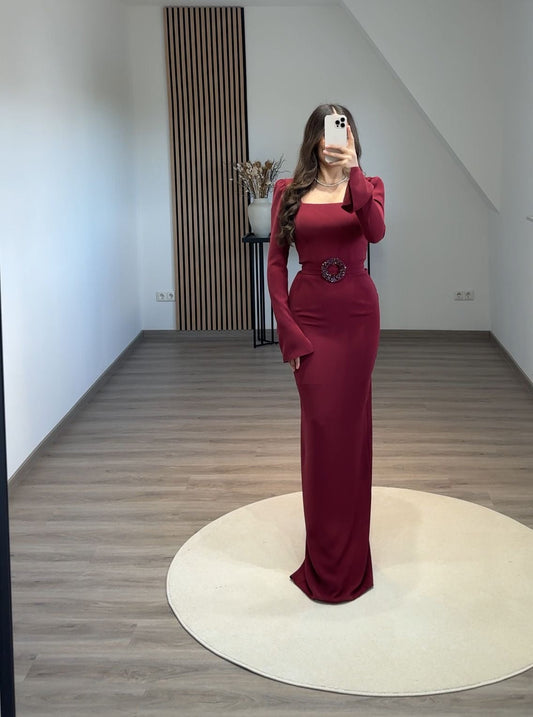 A-Line Long Sleeves Square Evening Dress