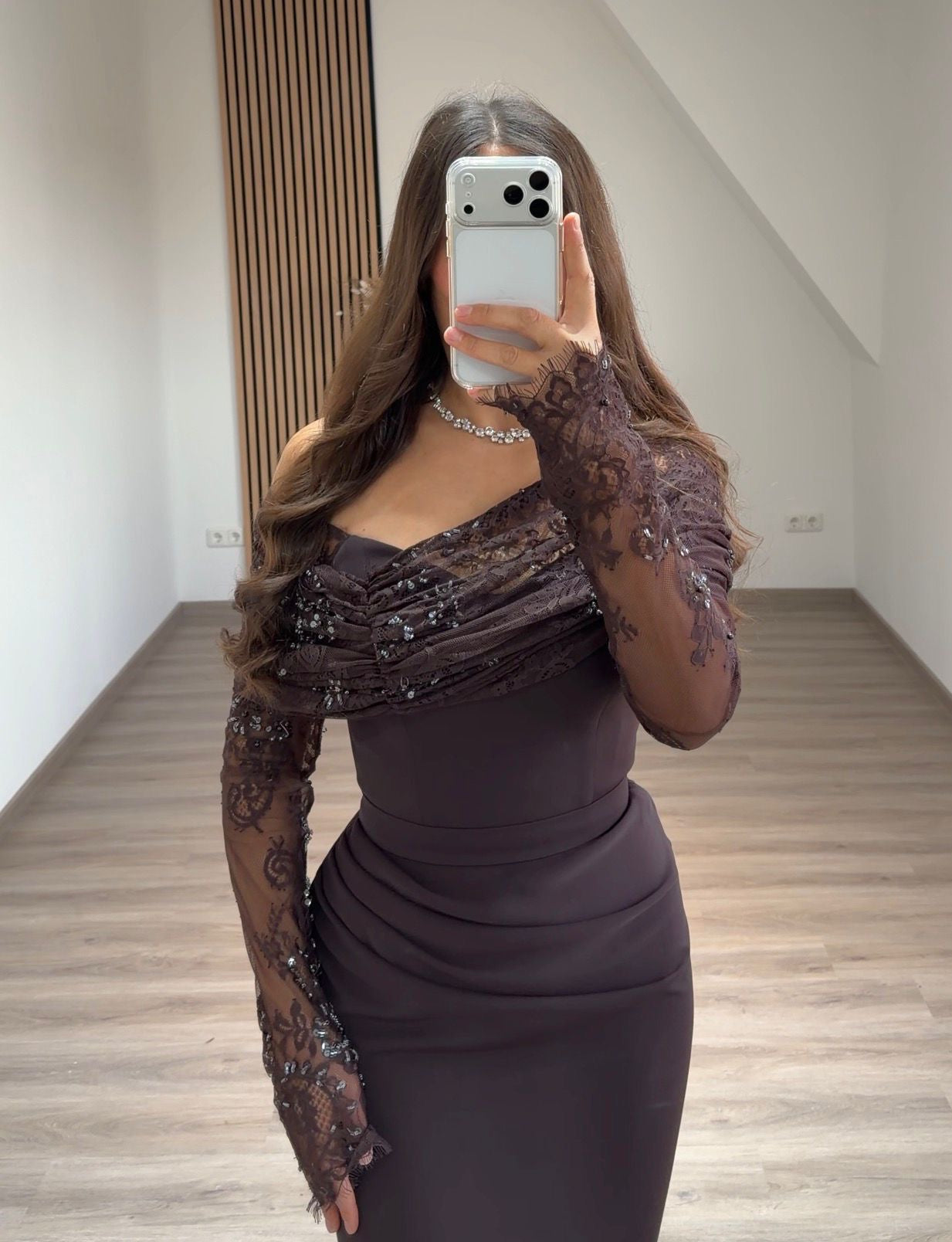 Sheath One Shoulder Long Sleeves Appliques Evening Dress