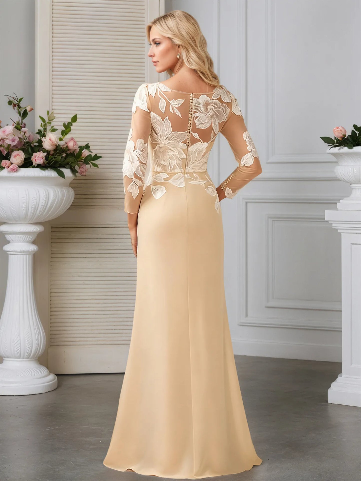 Sheath/Column Scoop Illusion Sweep Train Chiffon Evening Dress With Sequins