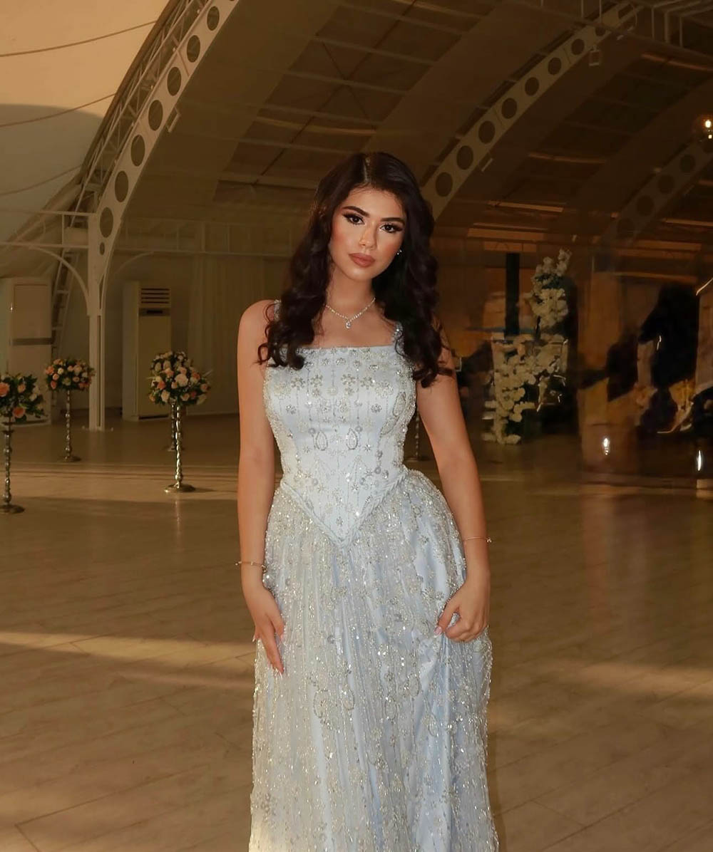 Sparkly Beaded Evening Dress Spaghetti Strap Formal Prom Dress