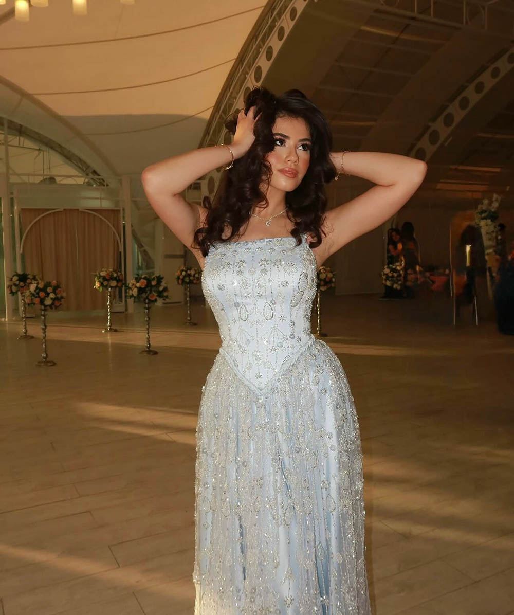 Sparkly Beaded Evening Dress Spaghetti Strap Formal Prom Dress