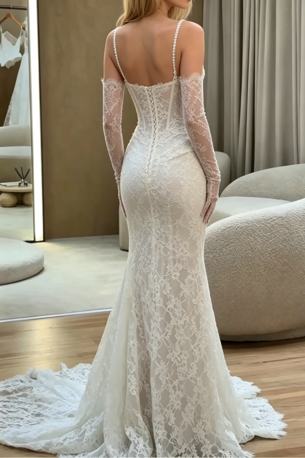 Lace Corset Mermaid Wedding Dress with Sleeves
