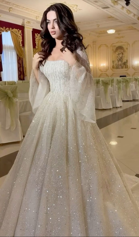 A Line Luxurious and sparkling Wedding Dresses Long Bridal Gowns