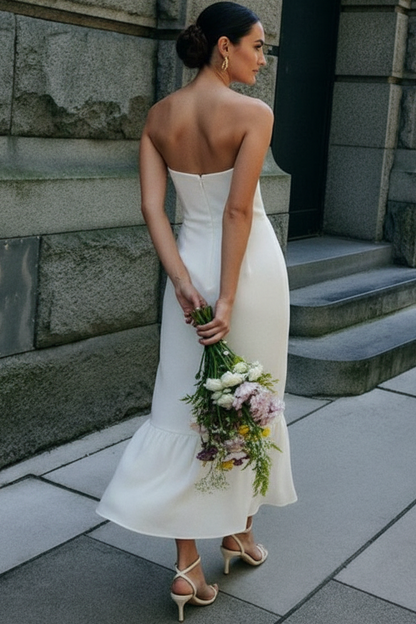 Sleeveless Satin Pleated Ankle-Length Mermaid Wedding Dress
