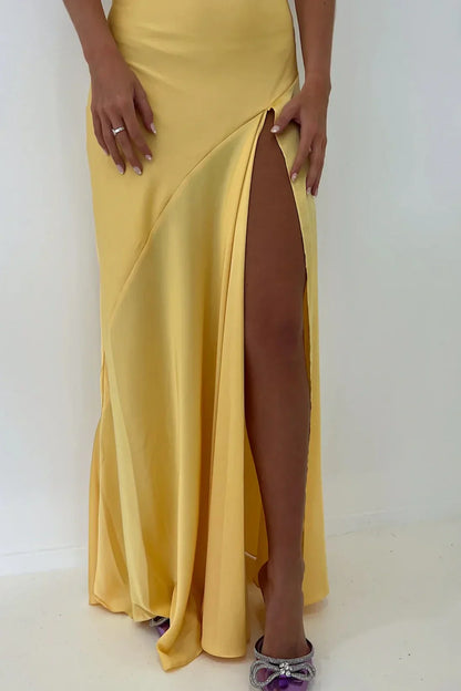 Simple Sheath Spaghetti Straps Pink Long Party Dress with Split Front