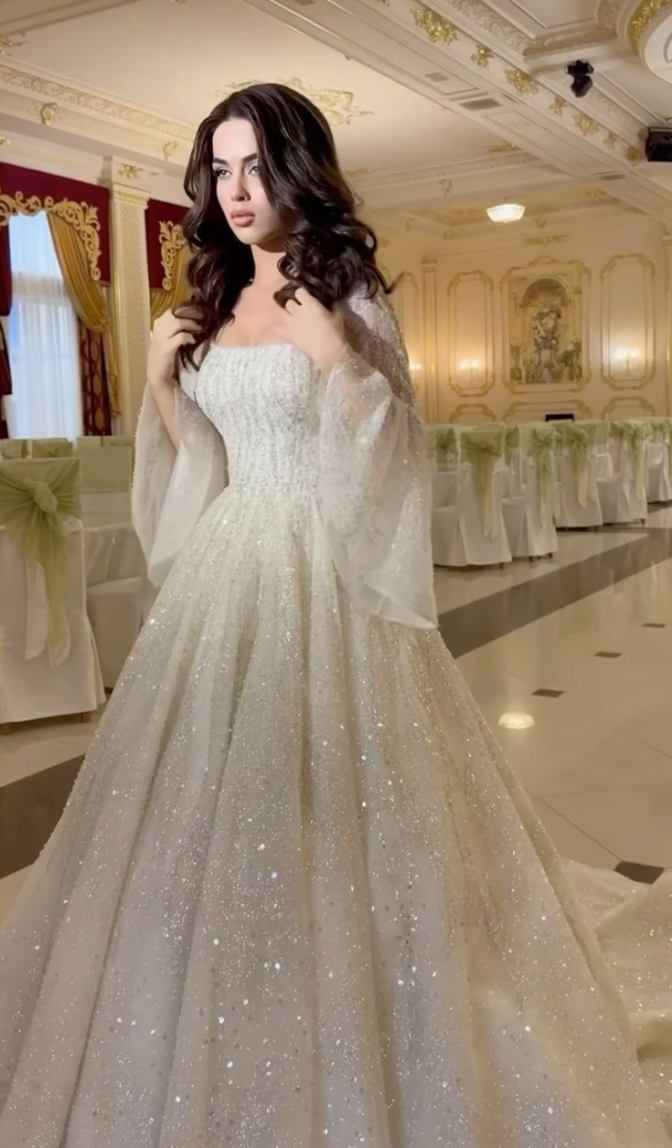 A Line Luxurious and sparkling Wedding Dresses Long Bridal Gowns