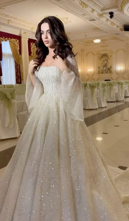 A Line Luxurious and sparkling Wedding Dresses Long Bridal Gowns
