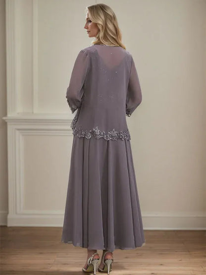 A-line V-Neck Ankle-Length Chiffon Mother of the Bride Dress