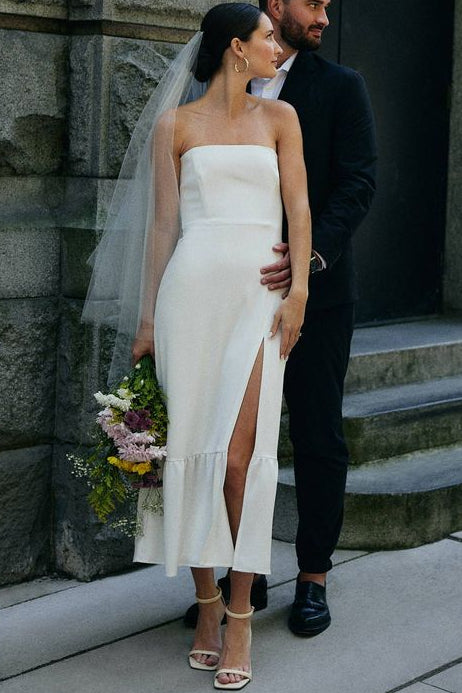 Sleeveless Satin Pleated Ankle-Length Mermaid Wedding Dress