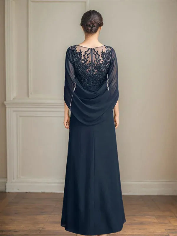 A-Line Scoop Floor-Length Mother of the Bride Dress