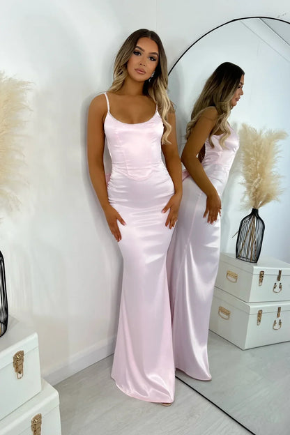 Gorgeous Mermaid Spaghetti Straps Pink Long Prom Dress with Bowknot